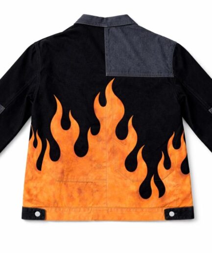 Blaze Mode Hand-Painted Flame Denim Jacket – Turn Up the Heat