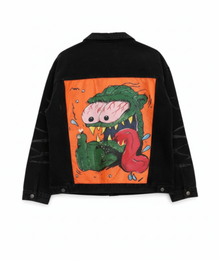 Green Monster Black Denim Hand-Painted Jacket