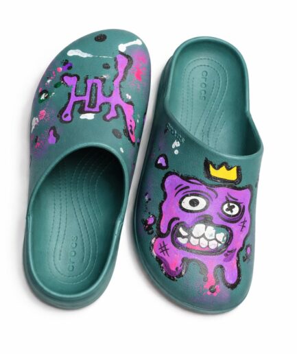 HEART HEIST Hand-Painted Graffiti Drip Monster Crocs Slides